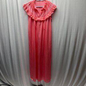 Vintage Bernette New York Pink Nightgown Womens Size Med Embroidered Lace Ruffle